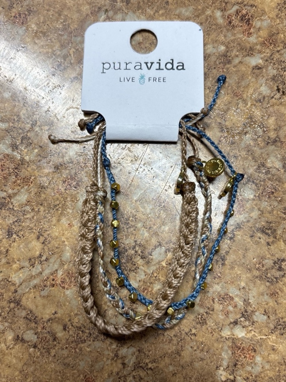 Pura Vida Blue & Tan Braided Multi-Strand Bracelet Set NWT